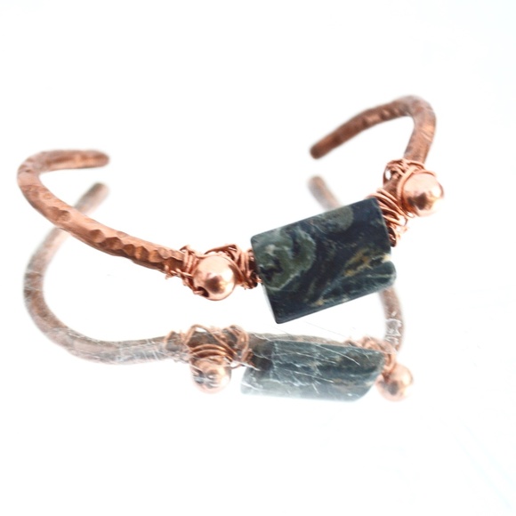 Kambaba Jasper Solid Copper Cuff Bracelet Artisan - Picture 2 of 6